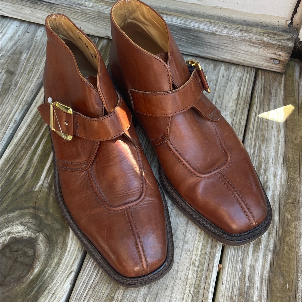 Mario Calugi Made in Italy Brown Leather Monk Strap Ankle Boots Men’s 9M